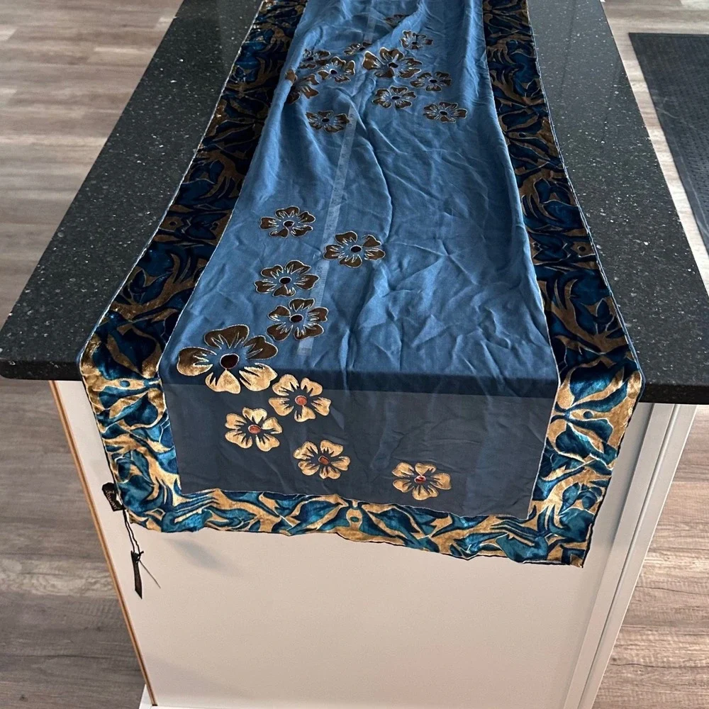 NWT Whimsigoth Fairy Grunge Blue Floral Velvet Burnout Sheer Scarf JJ Collection